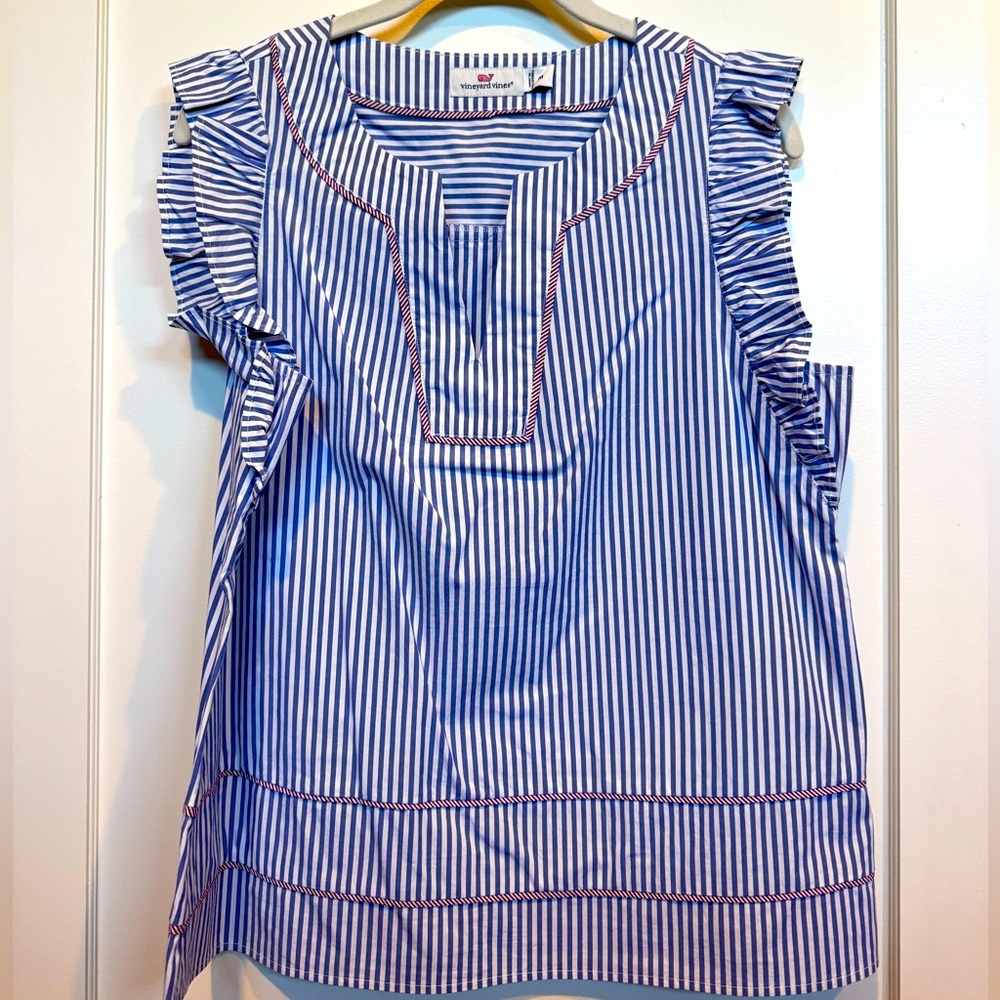 EUC (worn once) Vineyard Vines Womens Sleeveless Striped Top with Ruffle, Size M